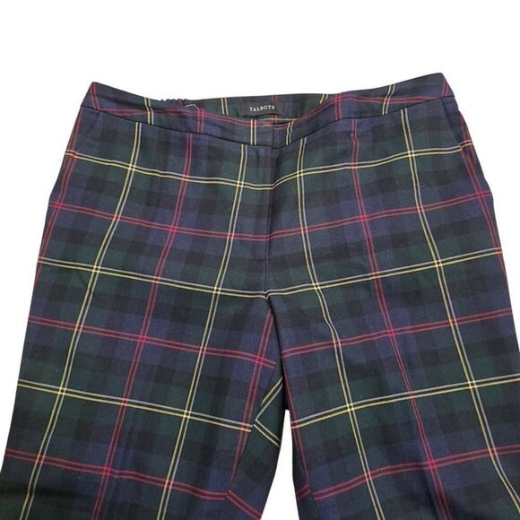 Talbots Hampshire Ankle Pants Womens 16W Navy Green Plaid Cropped Slacks Stretch - Picture 3 of 7
